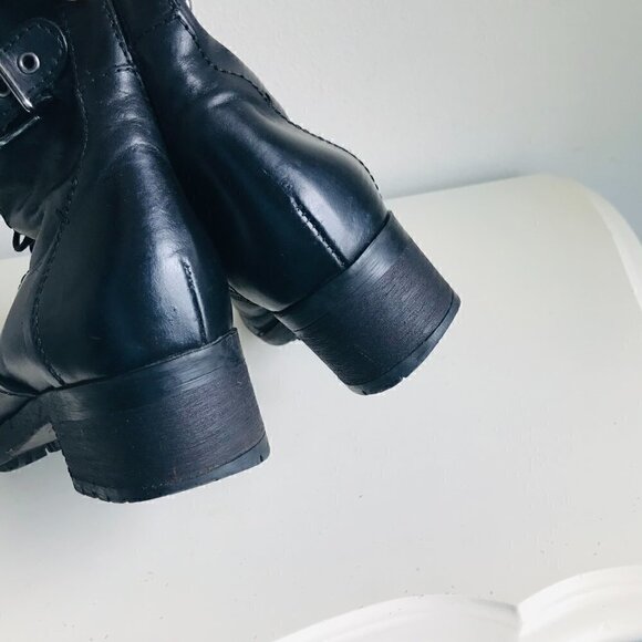 Alberto Fermani Black Leather Lace Up Buckles Combat Moto Boots Size US 6 EU 36 - Picture 8 of 8